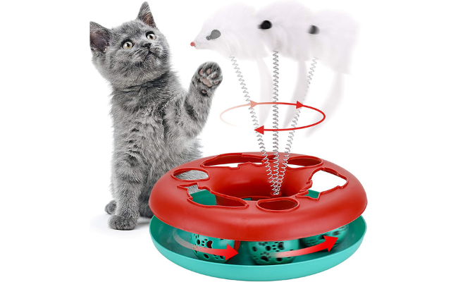 Cat Toys, Cat Toys for Indoor Cats,Interactive Kitten Toys Roller Tracks with Catnip Spring Pet Toy with Exercise Balls Teaser Mouse
